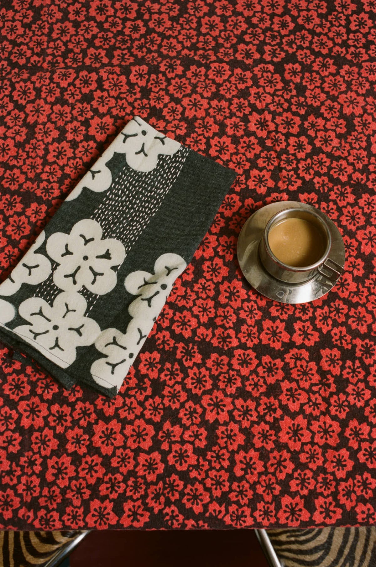 HAND-EMBROIDERED RESIST-DYE BLOSSOMS NAPKINS, SET OF 4