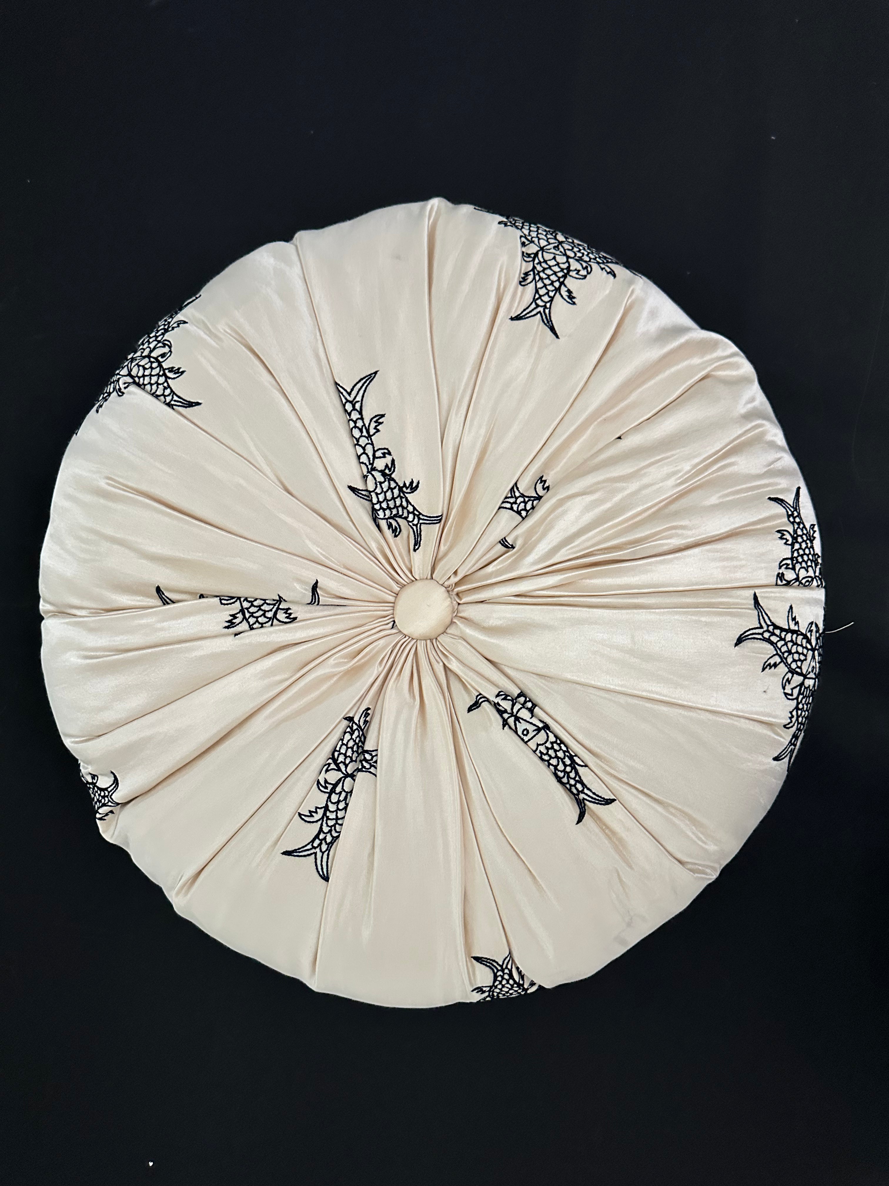 HAND-EMBROIDERED FISH ROUND PILLOW CUSHION