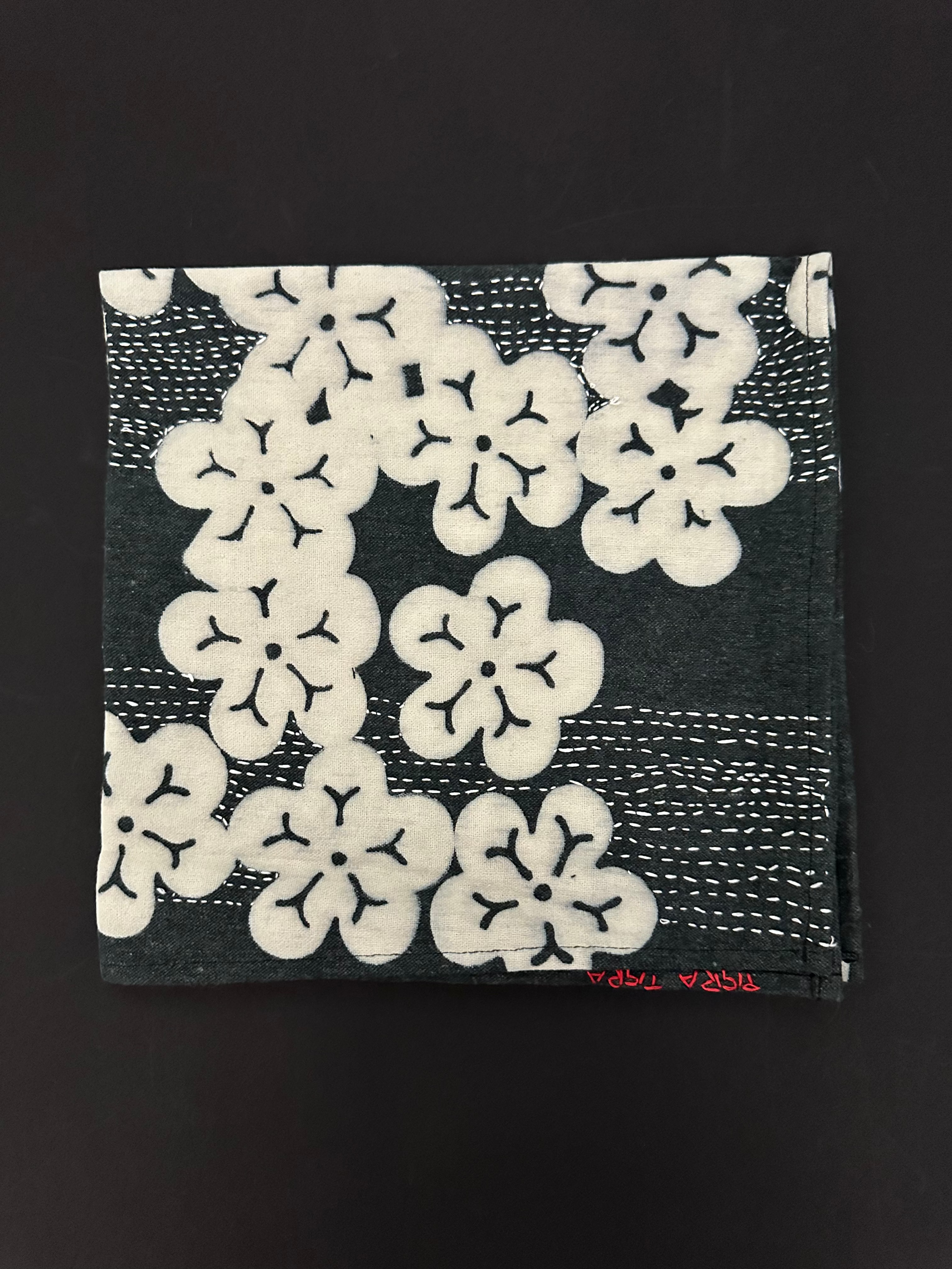 HAND-EMBROIDERED RESIST-DYE BLOSSOMS NAPKINS, SET OF 4