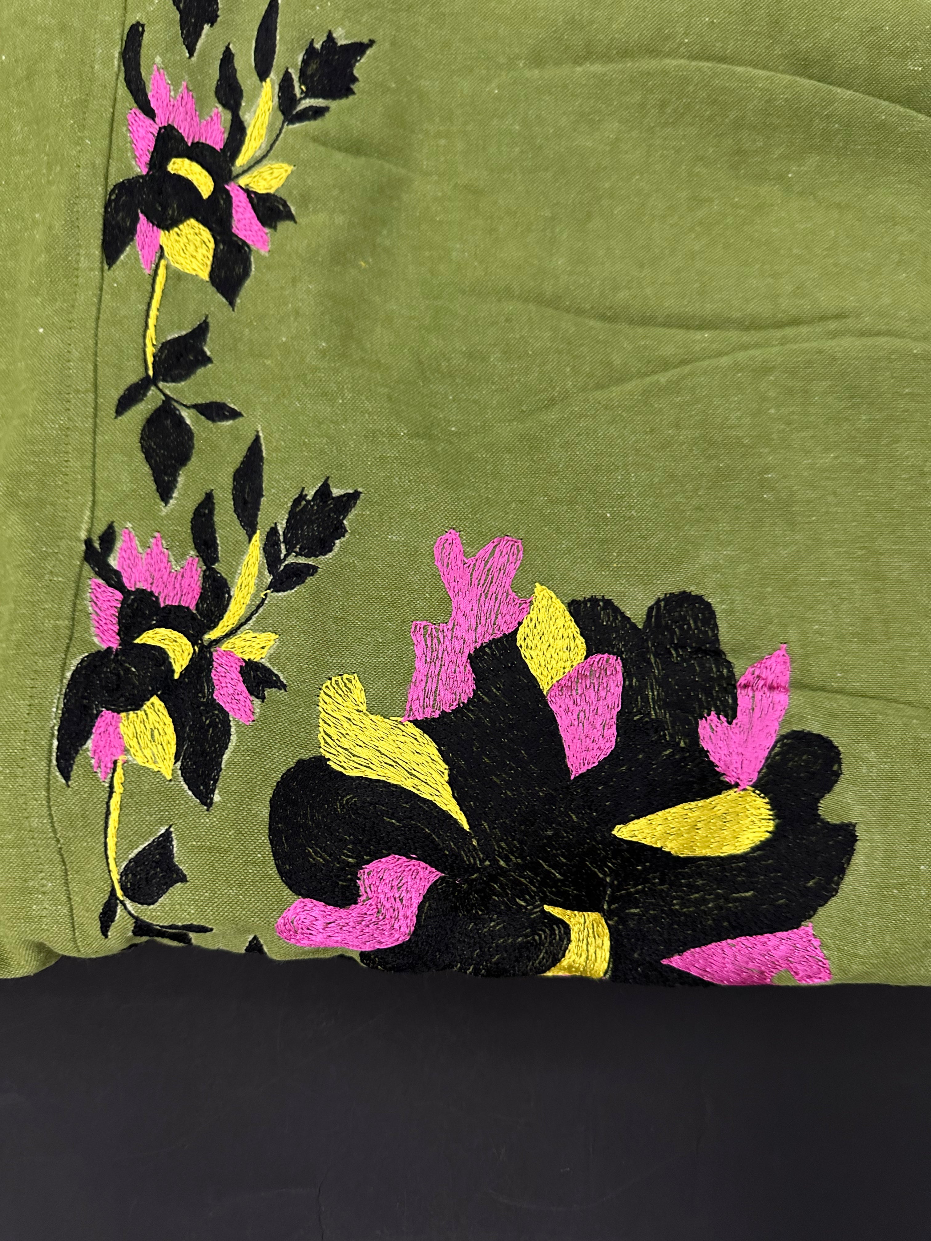 HAND-EMBROIDERED KASAB TABLE CLOTH, ACID GREEN