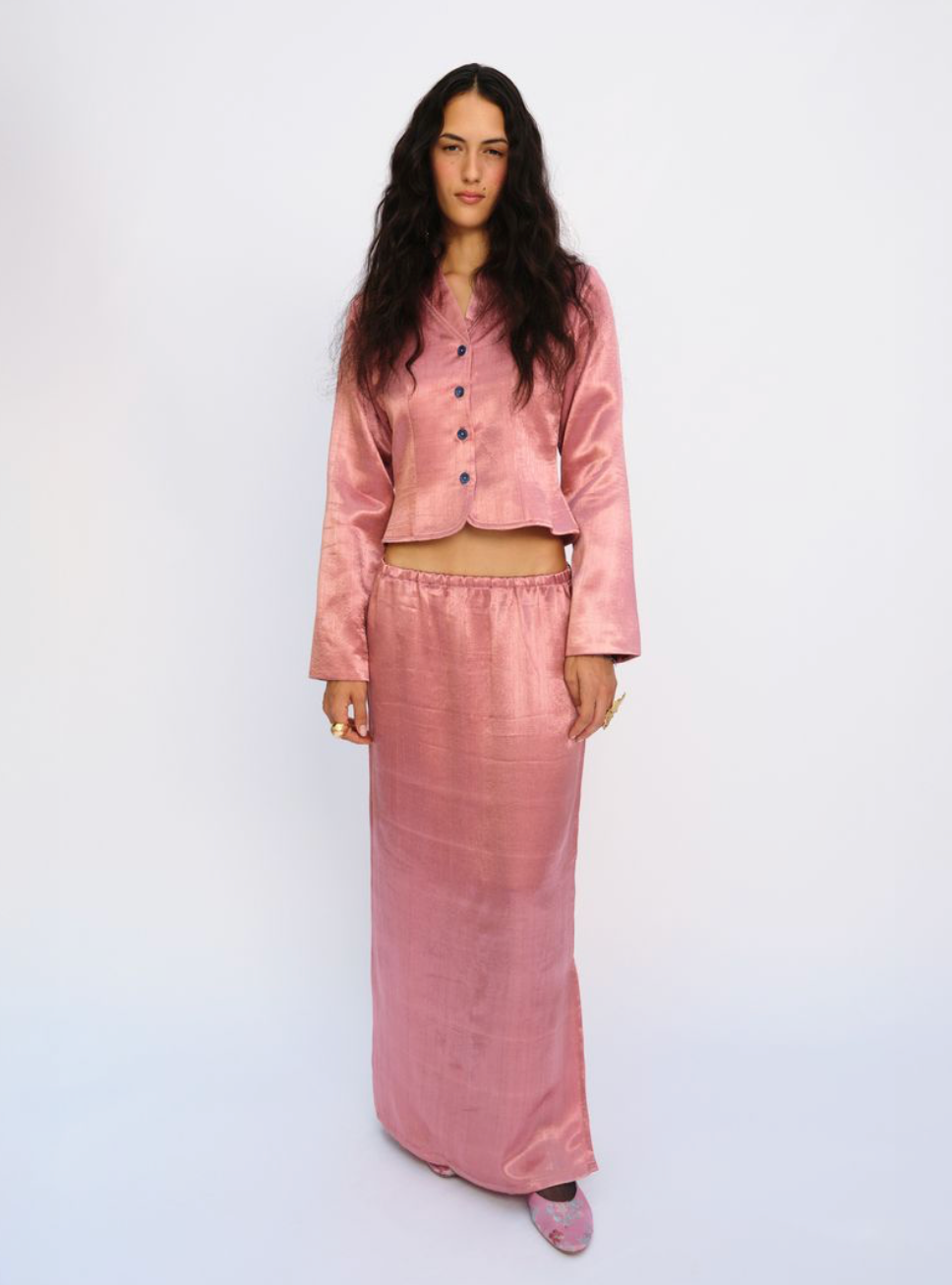 SILK MASHROO SLIP SKIRT, POWDER PINK