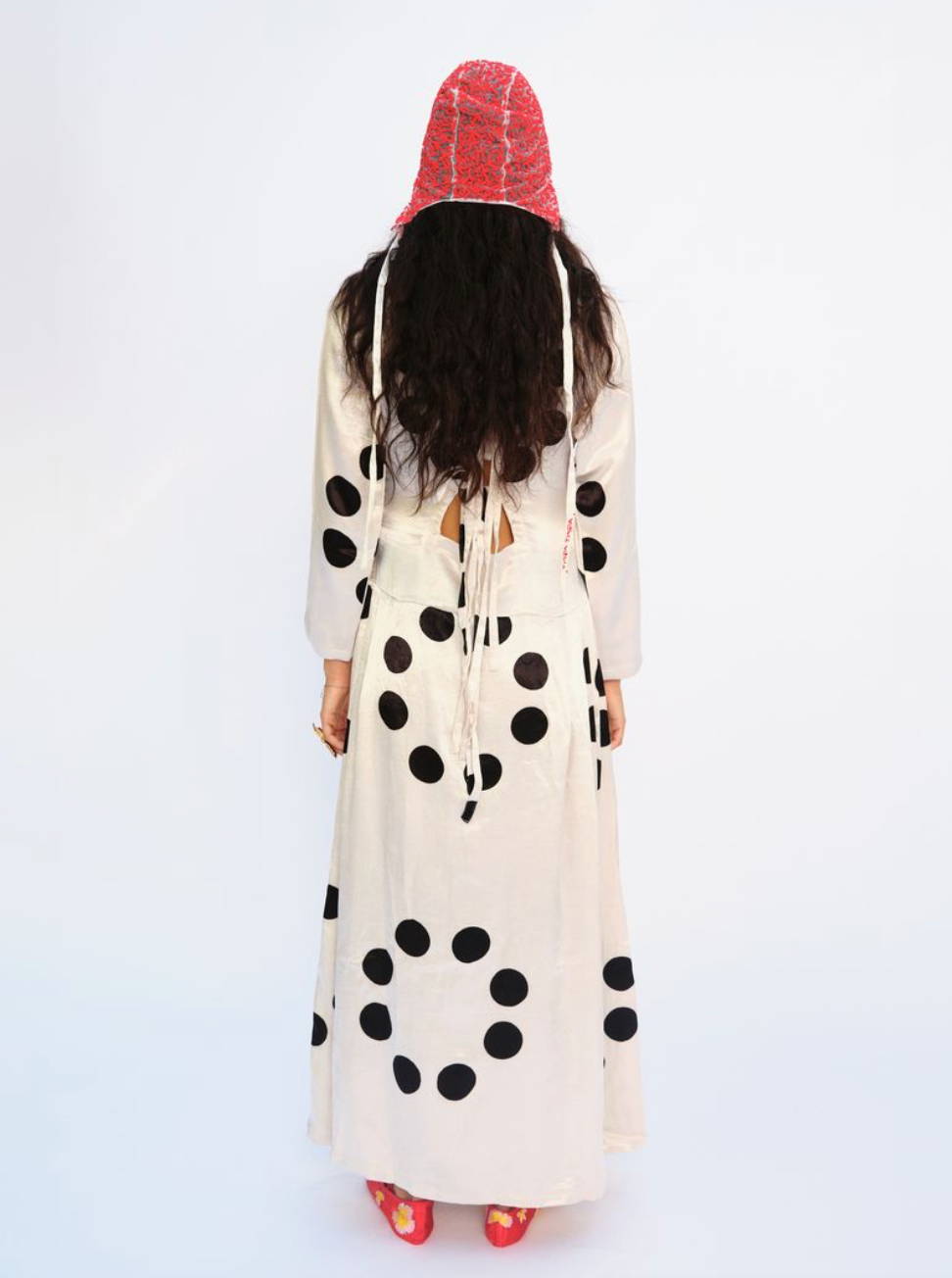 MOON DYE ROYAL DRESS, CREAM with BLACK MOONS