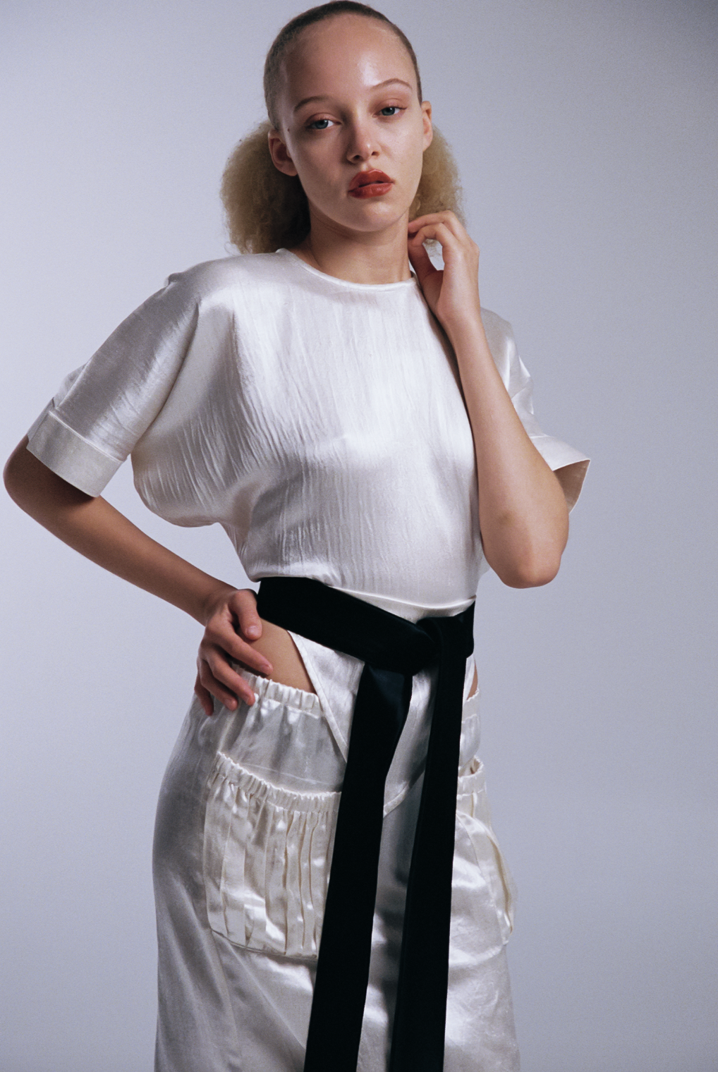 SILK MASHROO CUFF TEE, NATURAL WHITE