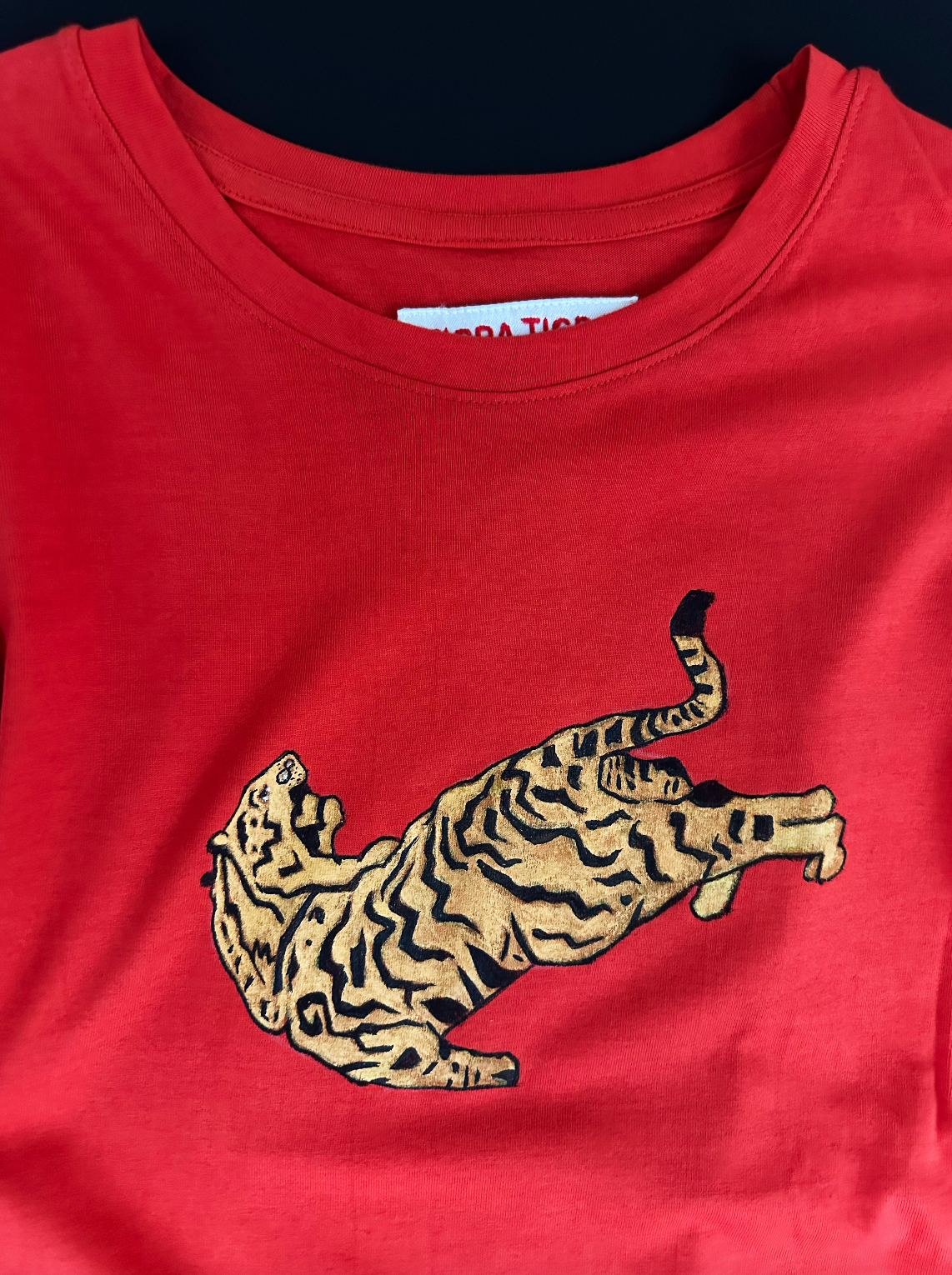HAND-PAINTED TIGER TEE, APPLE RED