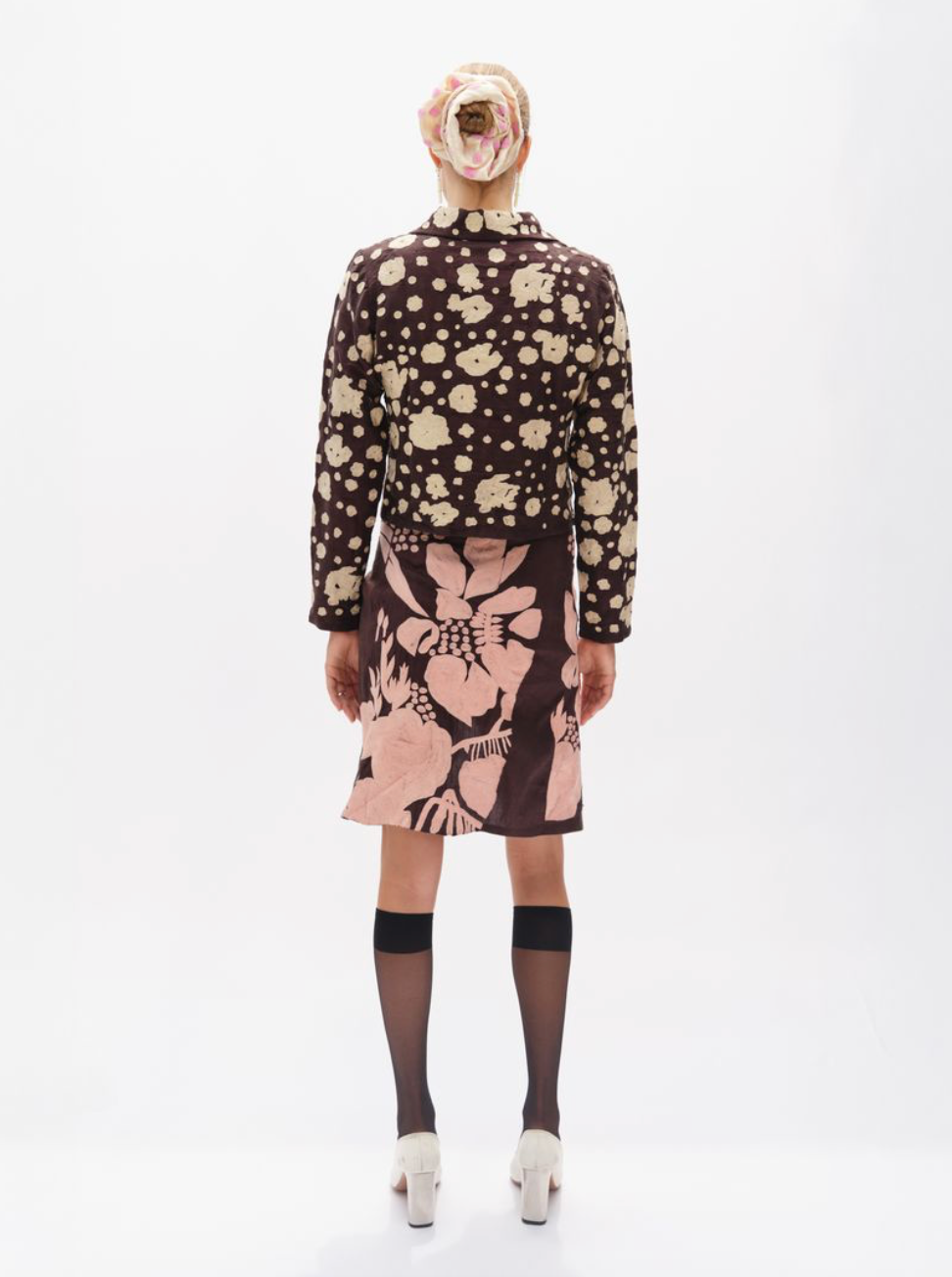 HAND-EMBROIDERED TROPICANA WRAP SKIRT, CHOCOLATE/PALE PINK