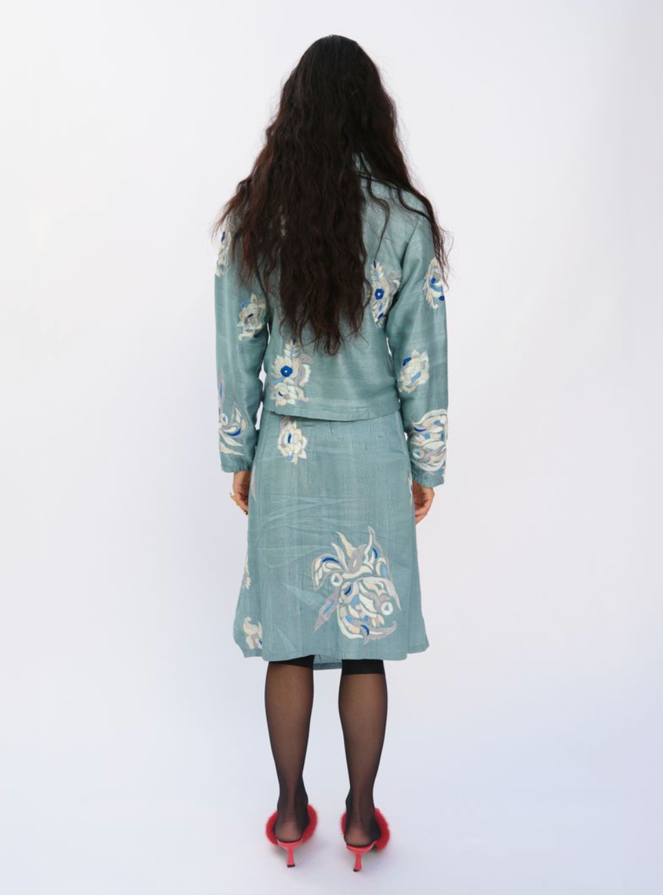 RAW SILK WRAP SKIRT, ICE BLUE