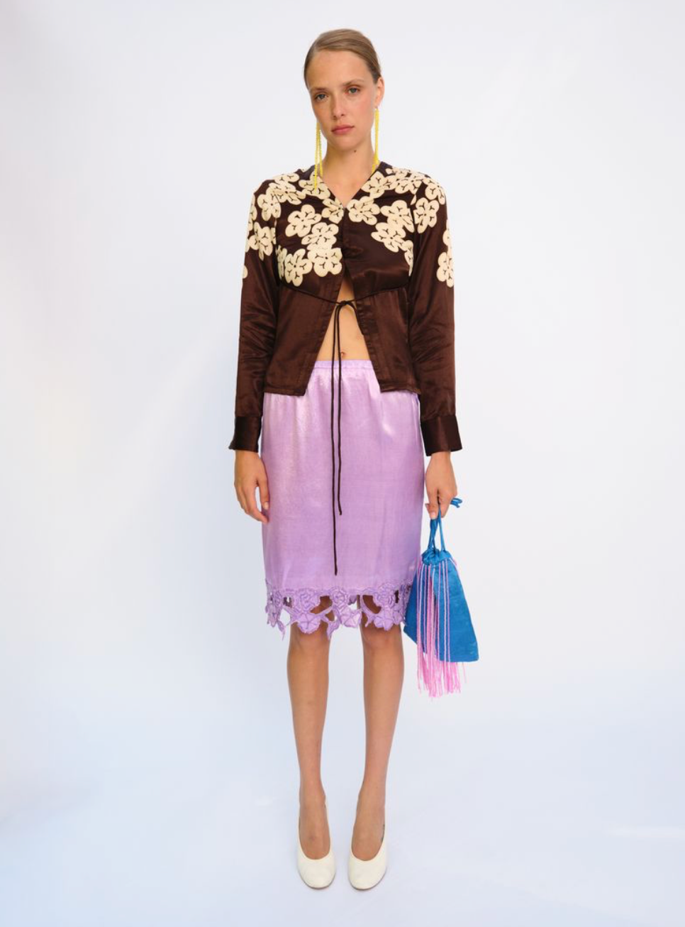 RESIST DYE BLOSSOM RIBBON CARDIGAN, DARK CHOCOLATE