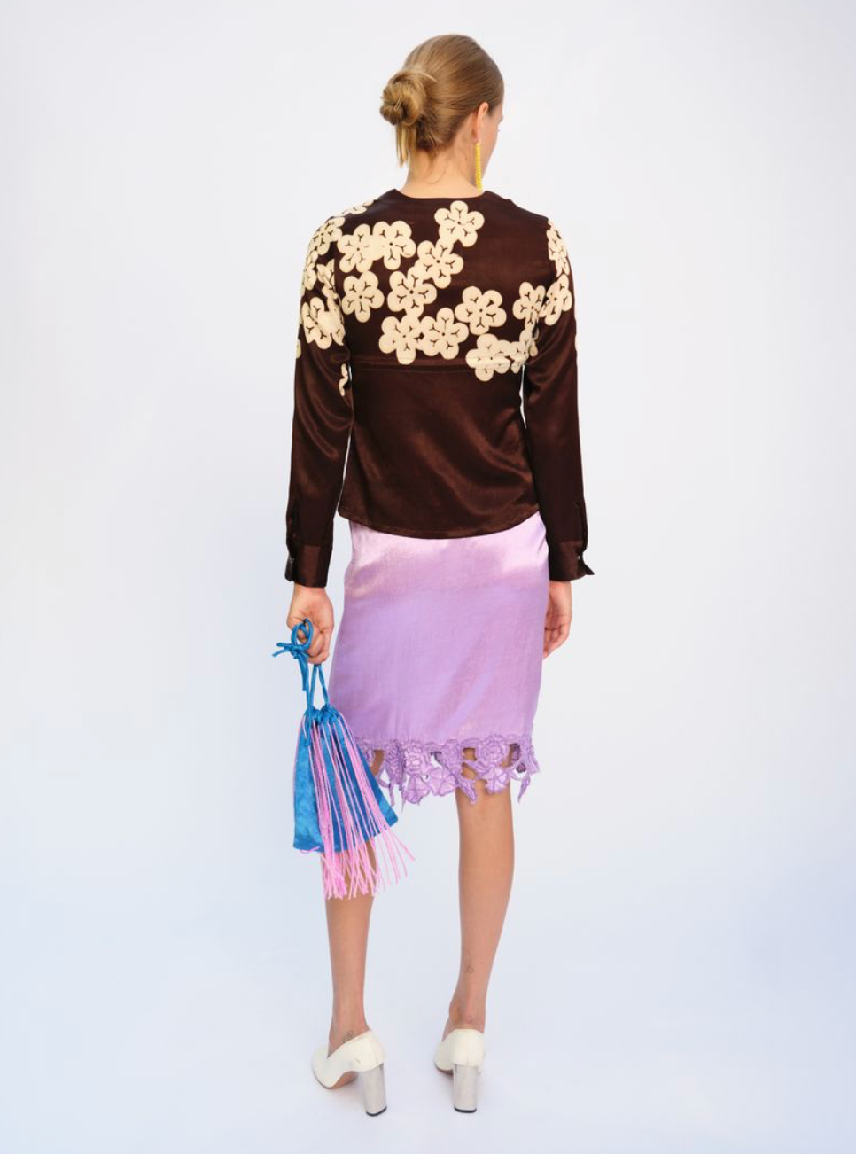 RESIST DYE BLOSSOM RIBBON CARDIGAN, DARK CHOCOLATE