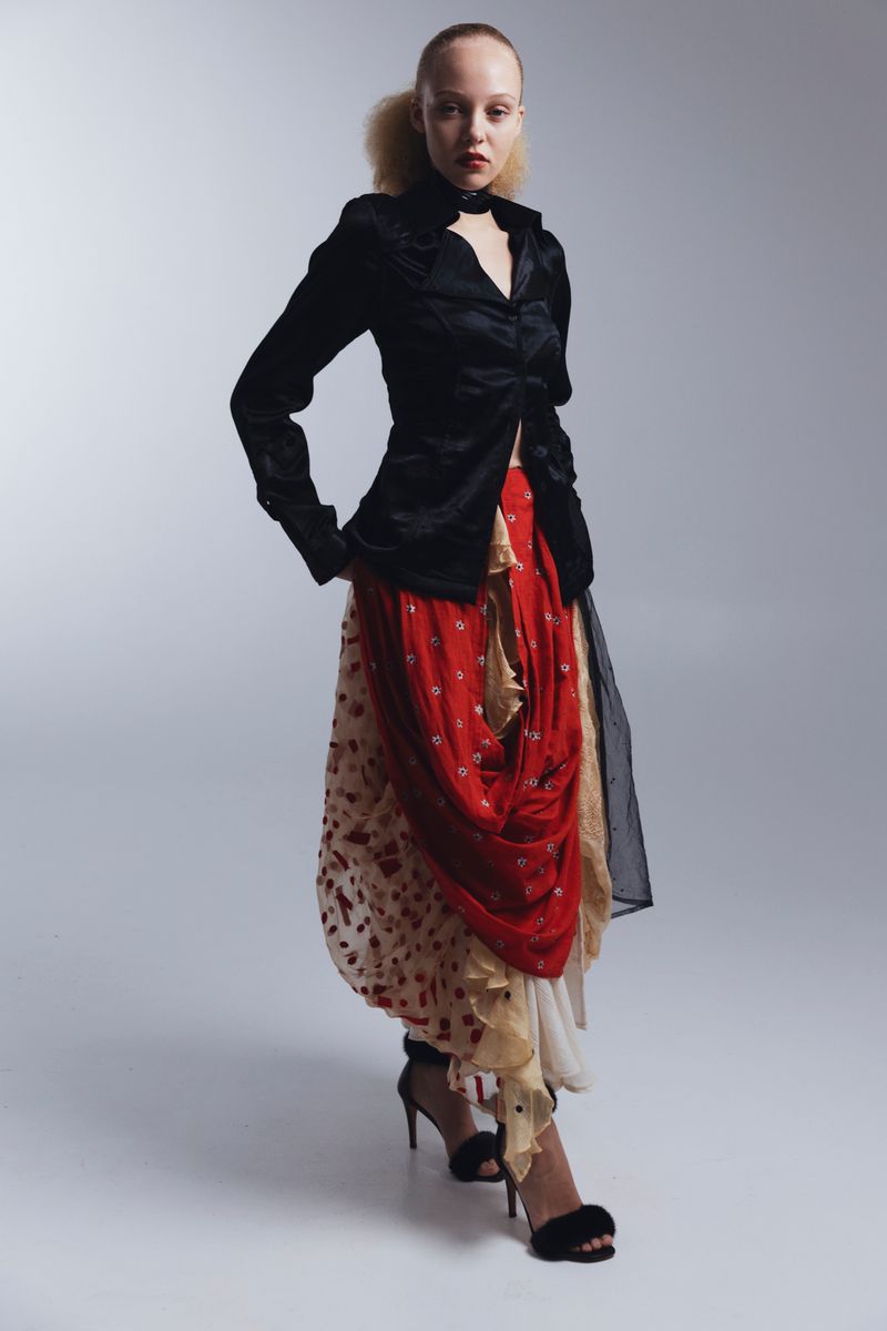 MIXED TEXTILE DRAPE SKIRT