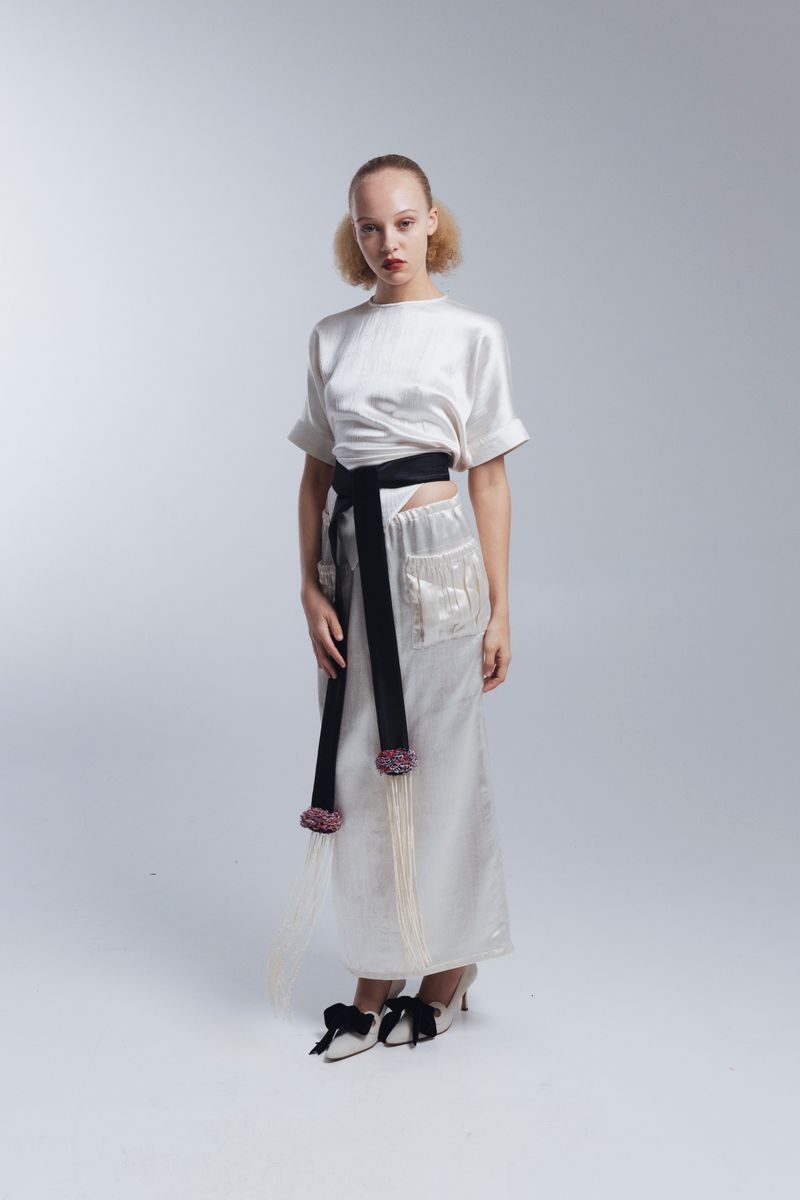 SILK MASHROO CUFF TEE, NATURAL WHITE