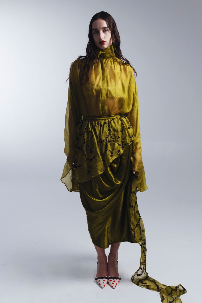 HAND-EMBROIDERED SASH SKIRT, ACID GREEN