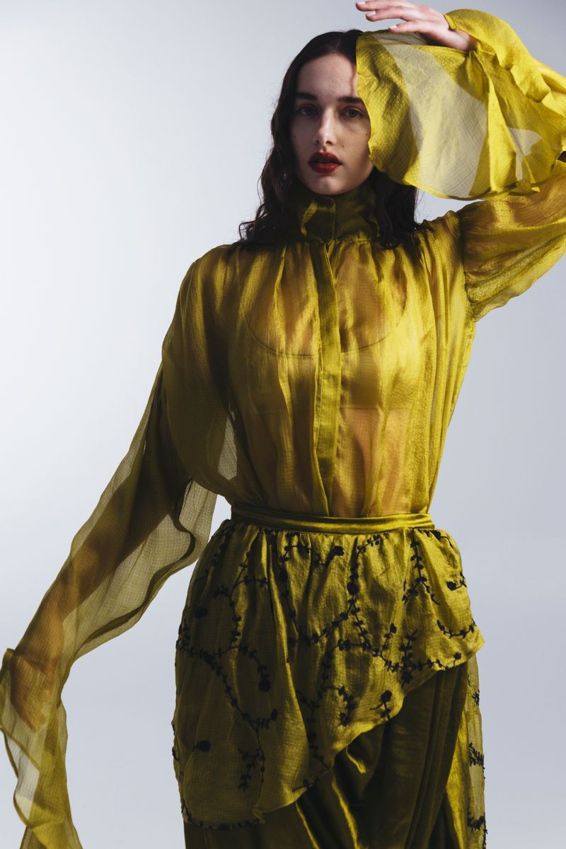 HAND-EMBROIDERED SASH SKIRT, ACID GREEN